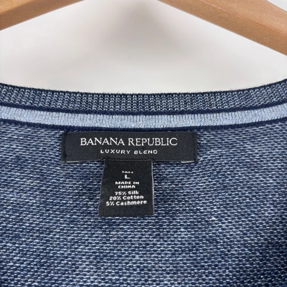 Banana Republic V-Neck Sweater Mens Large Tall Blue Silk Cotton Cashmere Luxury